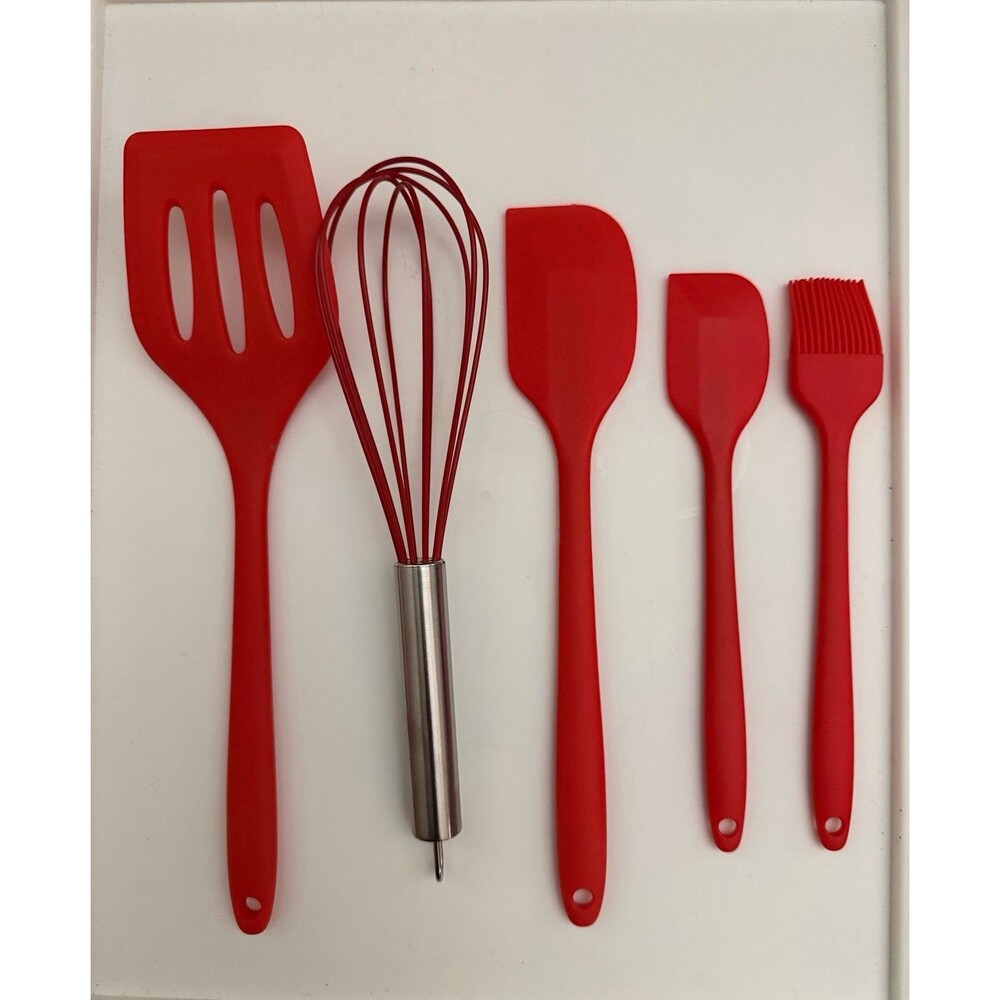 5-Piece Silicone Kitchen Utensil Set – Heat-Resistant Spatula, Whisk RED - Gift